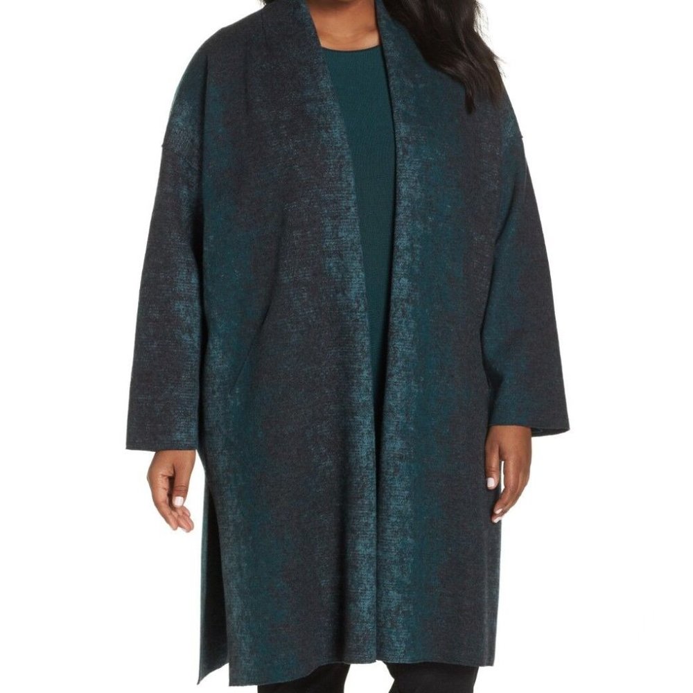 NWT Eileen Fisher Pine Oxidized Wool Jacquard Kimono Coat Size OS/TU